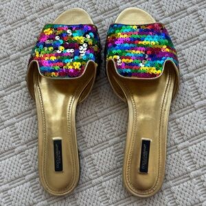 Dolce & Gabbana Gold Slip-On Mules with Multicolor Sequin